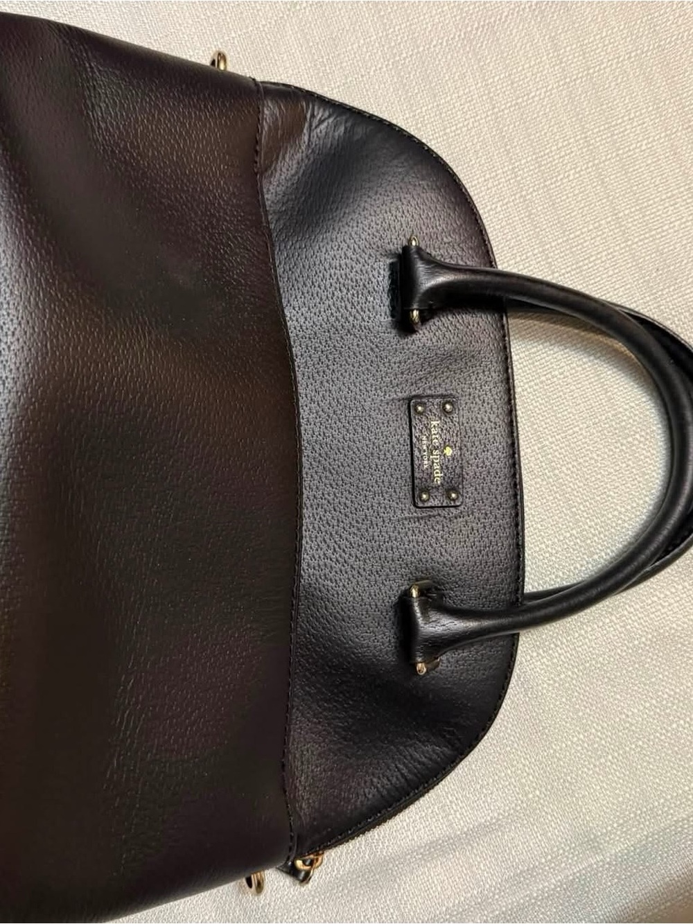 kate spade Black Pebbled Leather Structured Tote with Gold Hardware
